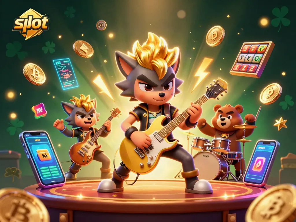 Spin the slot reels with excitement in this vibrant casino scene featuring animated characters.
