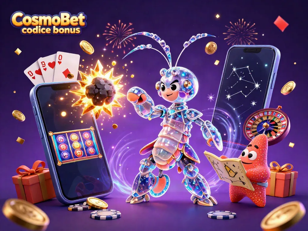 Engage with CosmoBet codice bonus through an exciting 3D scene of gaming action featuring vibrant characters.