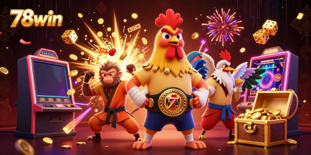 Experience the excitement of 78win's vibrant casino games with thrilling characters and rewarding elements.