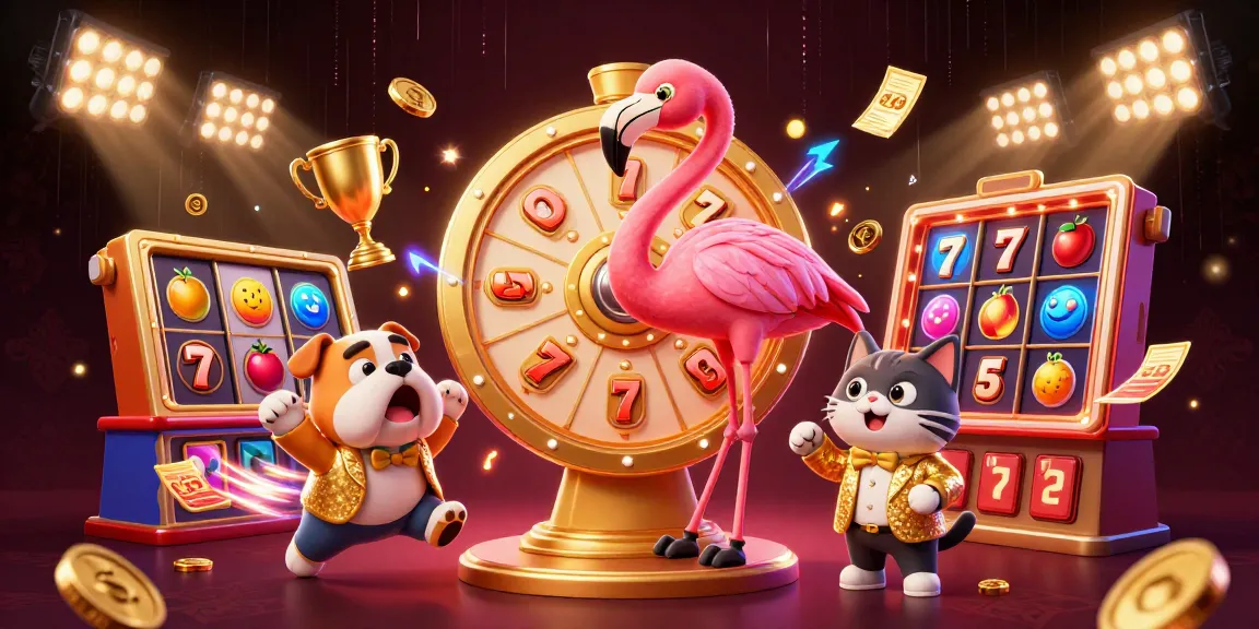 Experience the thrill of RED88 with an energetic 3D illustration of a game show scene filled with slot reels and vibrant elements.