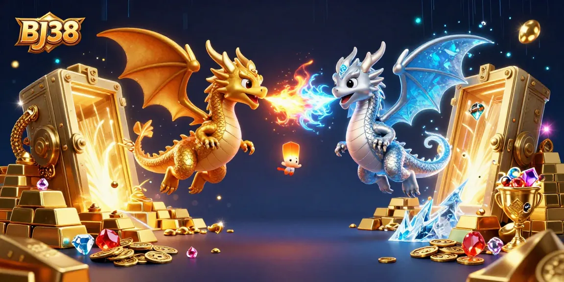 BJ38 immerses players in thrilling dragon-themed casino adventures, showcasing a magical scene filled with gold and treasures.