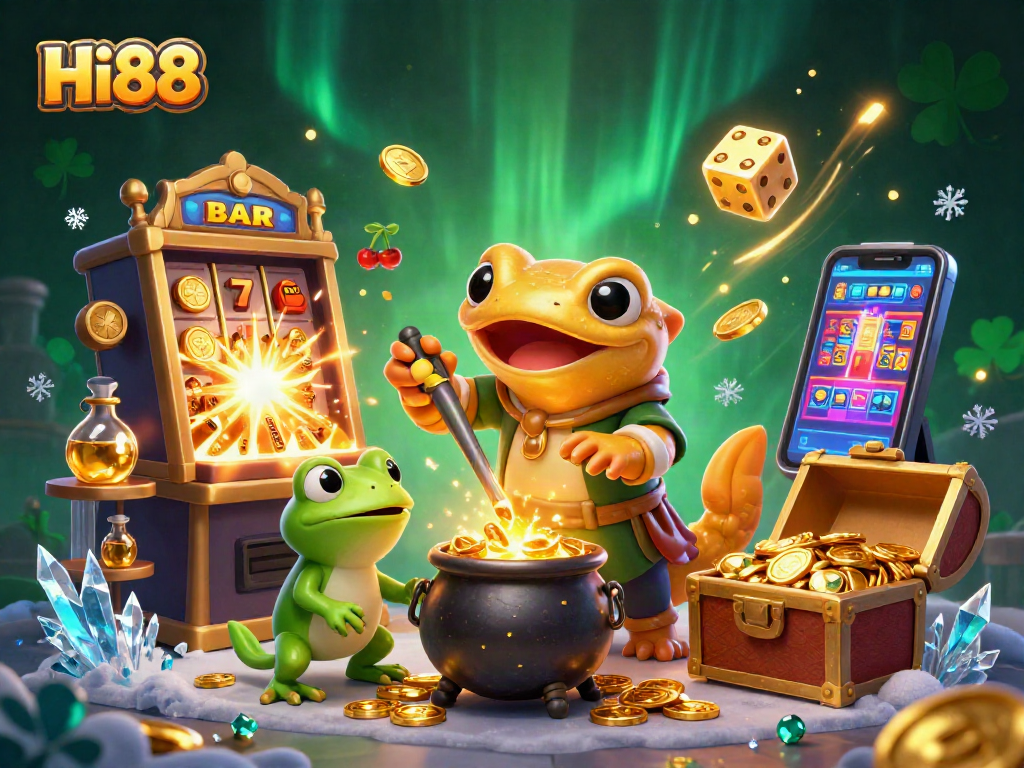 Engage with Hi88 through a vibrant 3D casino scene showcases characters and casino elements.