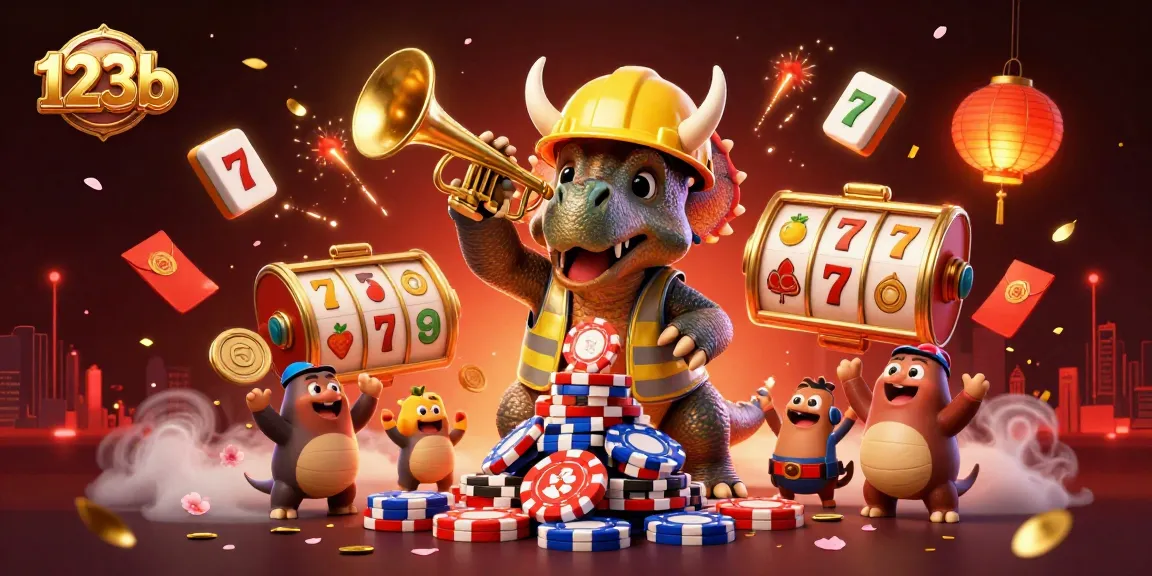 Engage in the excitement of 123b casino games featuring animated characters building poker chips.