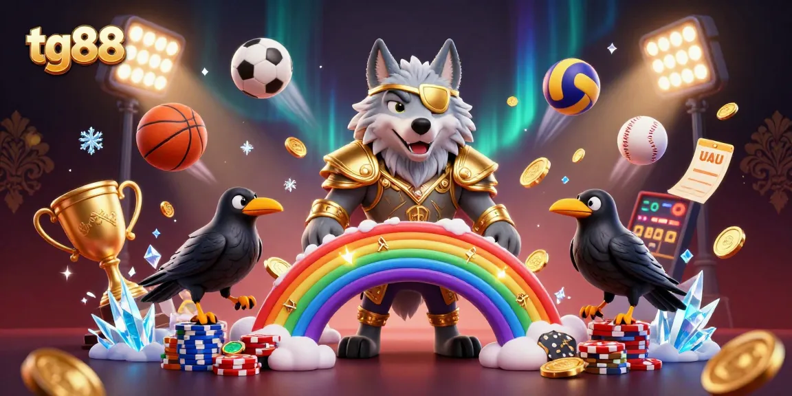 Bet on tg88 at an exhilarating 3D casino scene featuring Odin and his ravens with vibrant gaming elements.
