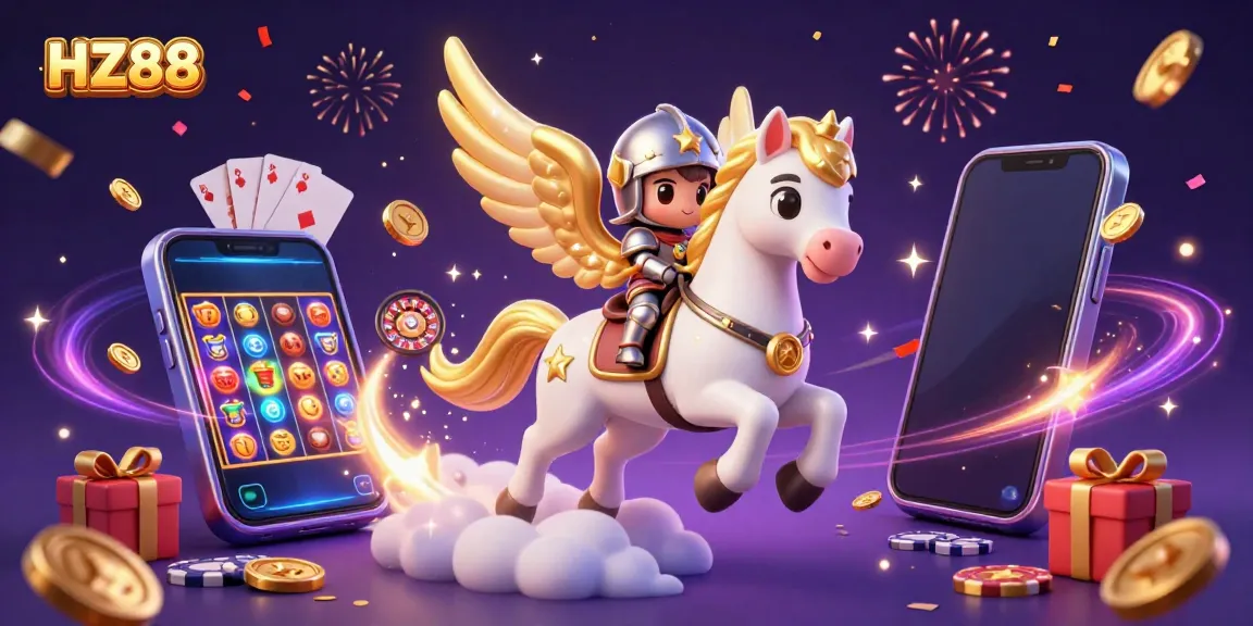 Experience the magic of HZ88 casino with a starlit, interactive 3D gaming illustration.