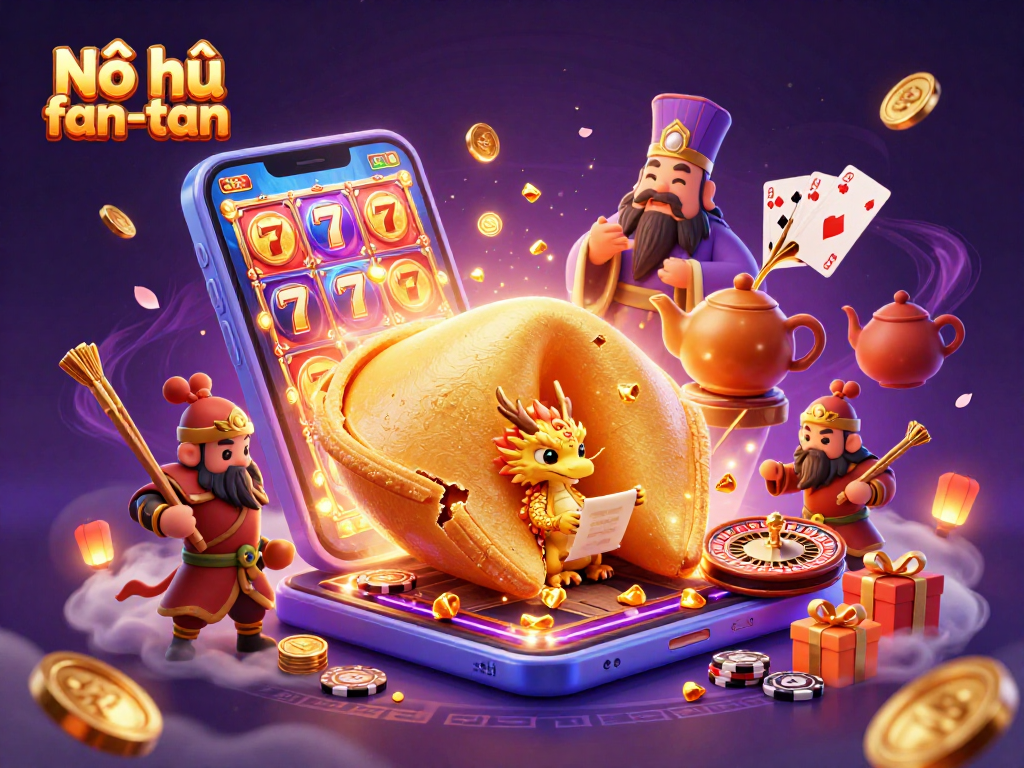 Nổ hũ fan-tan thrilling slot game scene filled with high-energy characters and vivid elements.