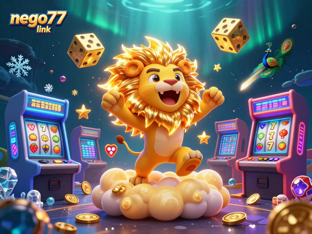Experience excitement with nego77 link as the sun lion roars amid vibrant casino elements.