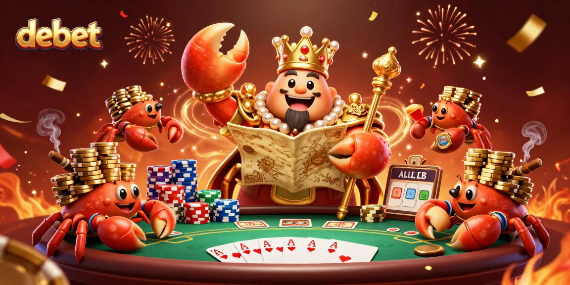 Engage with debet gaming by witnessing the colossal crab emperor in a vibrant casino scene.