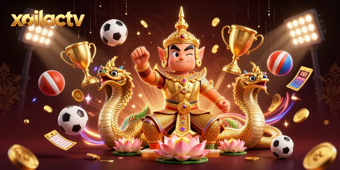 Experience exciting live sports betting action with xoilactv’s dynamic 3D illustration featuring iconic game elements.