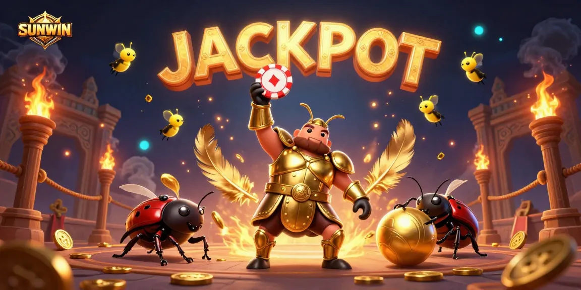 Engage in jackpot excitement at SUNWIN with a heroic beetle and vibrant casino elements.