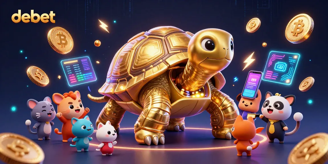 The debet experience is highlighted as charming animals flock around a 3D tortoise pinball machine, with neon coins glimmering in a vibrant online casino.