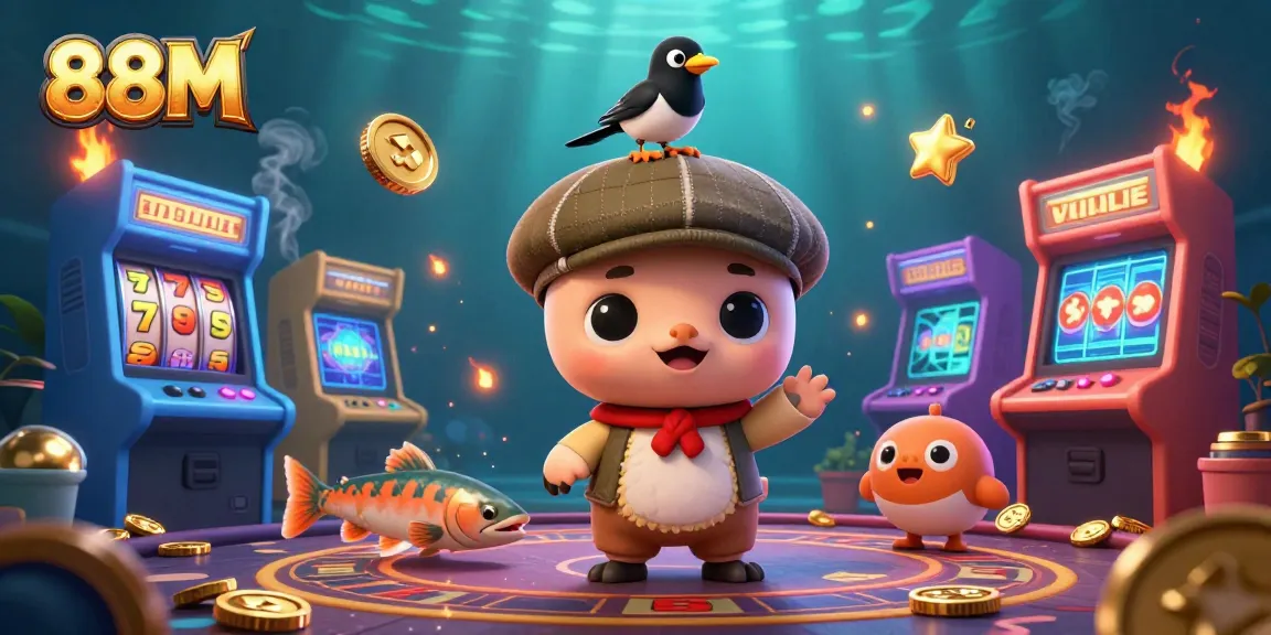 Play slots with 88M's Nessie and friends in a vibrant casino scene full of fun!