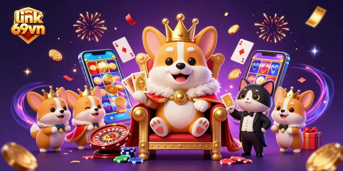 Engage with link 69vn for thrilling online casino gameplay featuring golden cards, slots, and festive atmosphere.