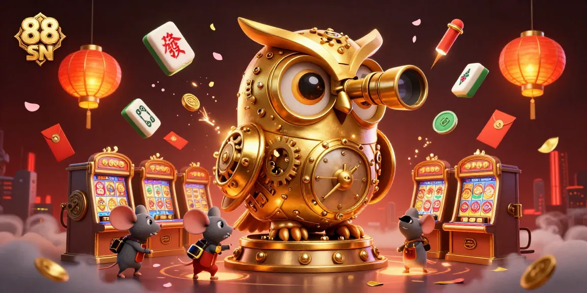 Engage with 88 SN's immersive casino atmosphere featuring the golden owl and vibrant gaming elements.