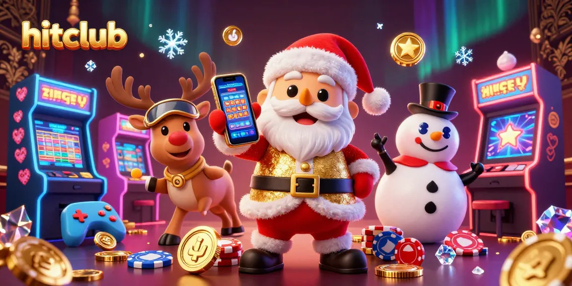 Spin the reels and win at hitclub with festive characters celebrating in a casino atmosphere!