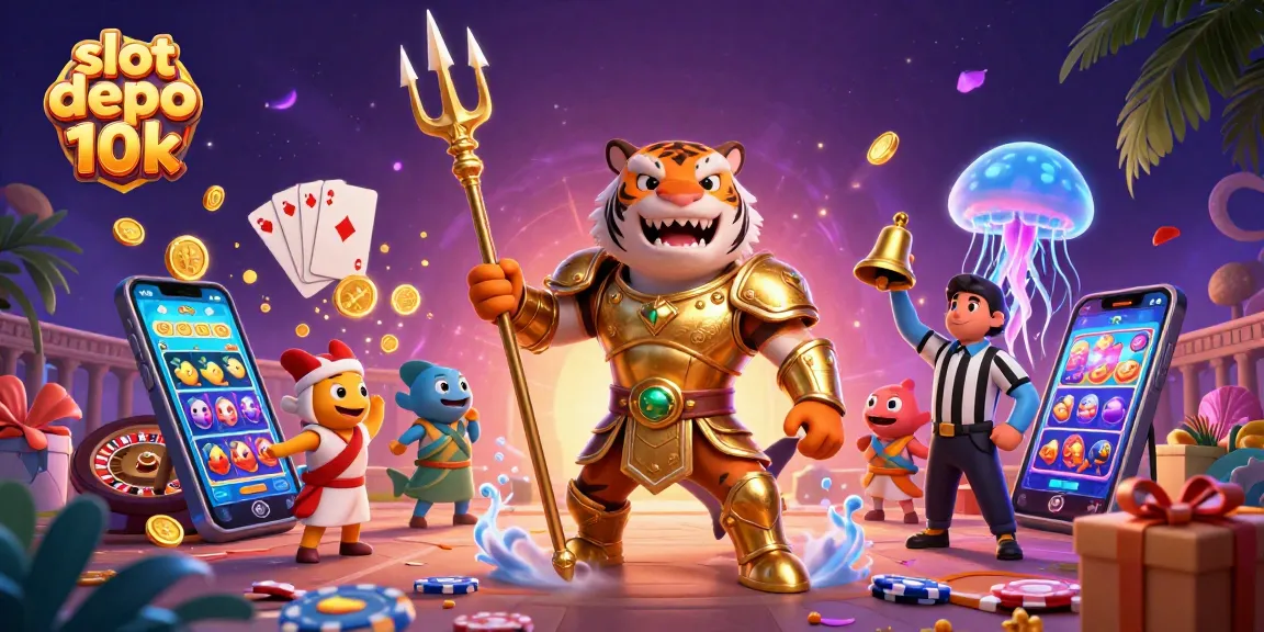 Experience the excitement of slot depo 10k with a vibrant 3D casino scene featuring a shark and dynamic gaming elements.