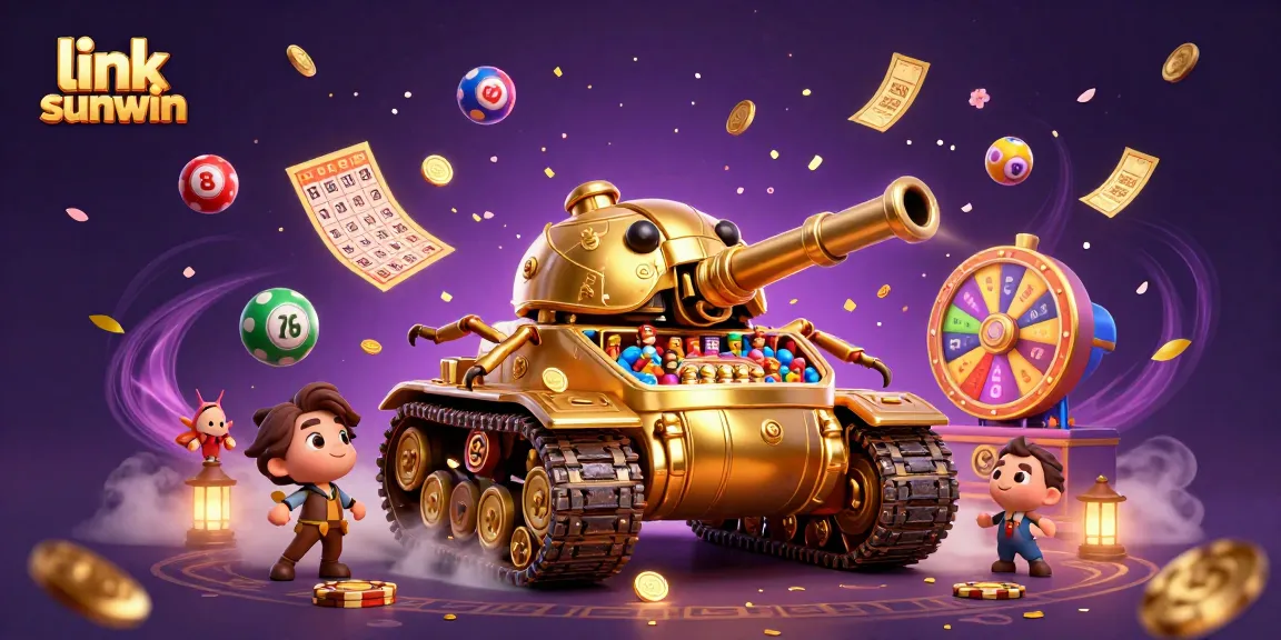 Engage in the vibrant world of fun and rewards with link sunwin, featuring a golden beetle tank and casino elements in a dynamic scene.