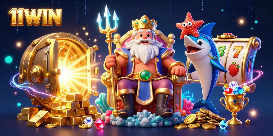 Experience thrilling moments at 11WIN with a vibrant casino scene featuring Neptune and riches.