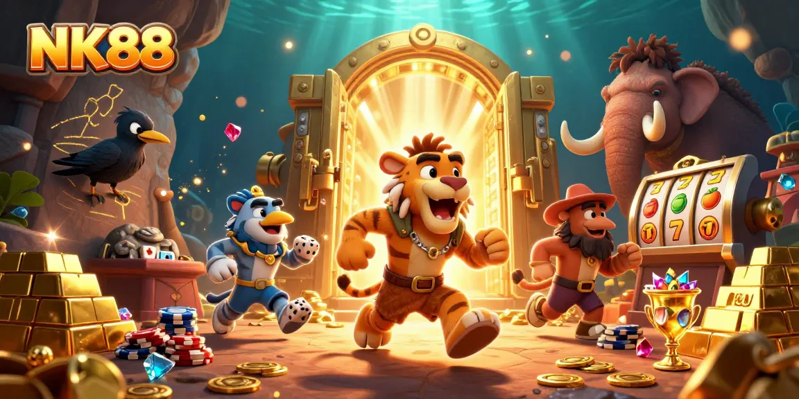 Experience thrilling casino action with NK88's vibrant 3D characters and dazzling slot elements.