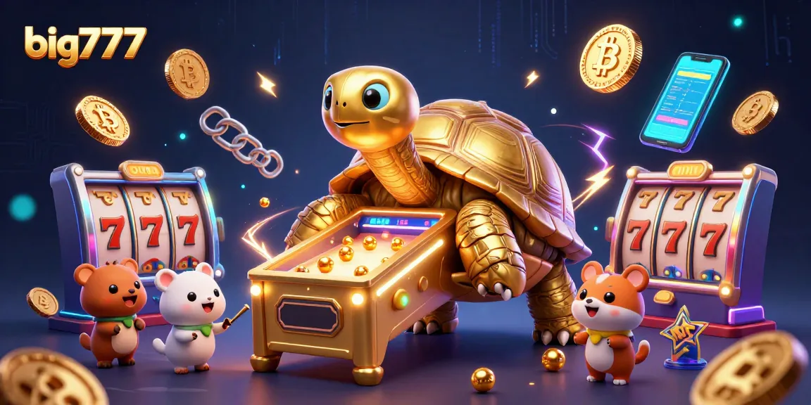 Play thrilling slot games with big777's vibrant 3D environment filled with exciting characters and crypto elements.