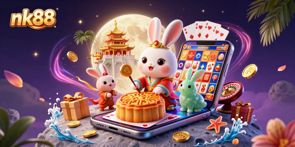 Celebrate wins with nk88's enchanting casino scene featuring themed characters and vibrant game elements.