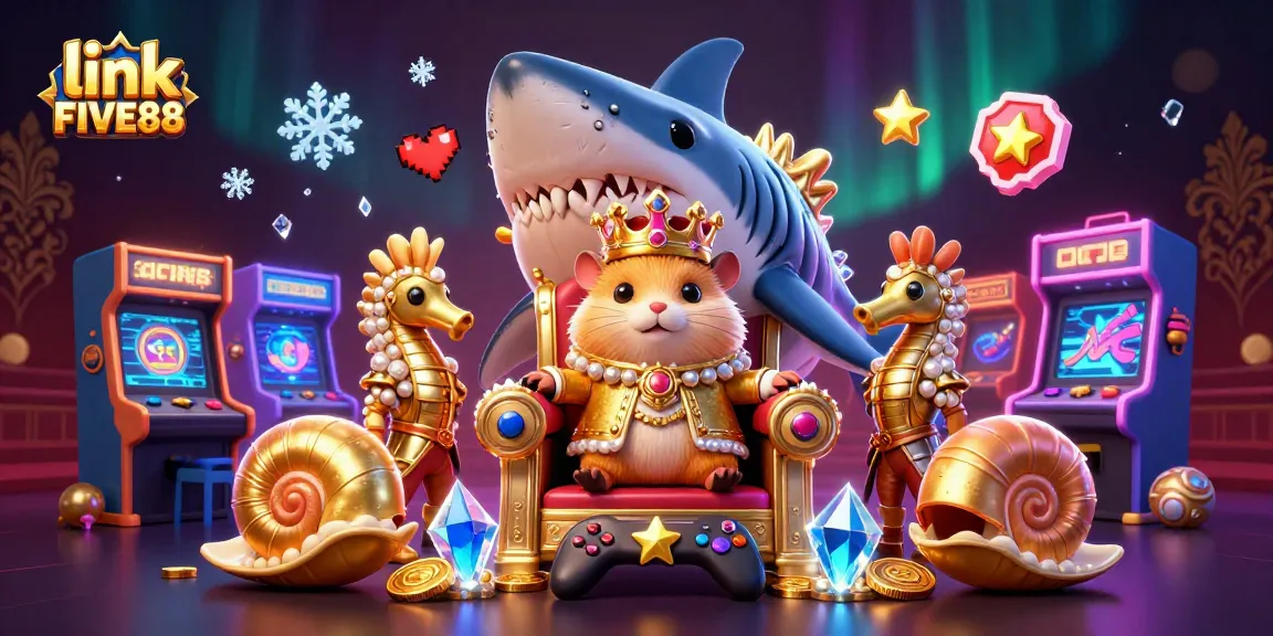 Engage with massive jackpots at link FIVE88, featuring a vibrant 3D casino-themed illustration.