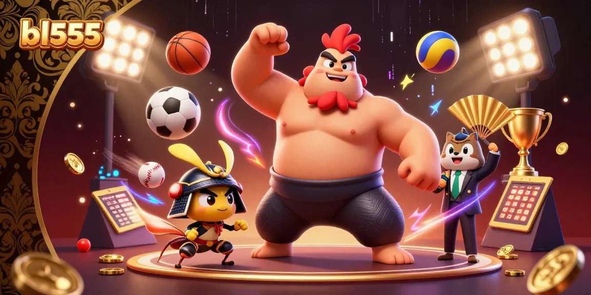 Experience thrilling sports betting action at bl555 with vibrant 3D elements and cartoon characters.