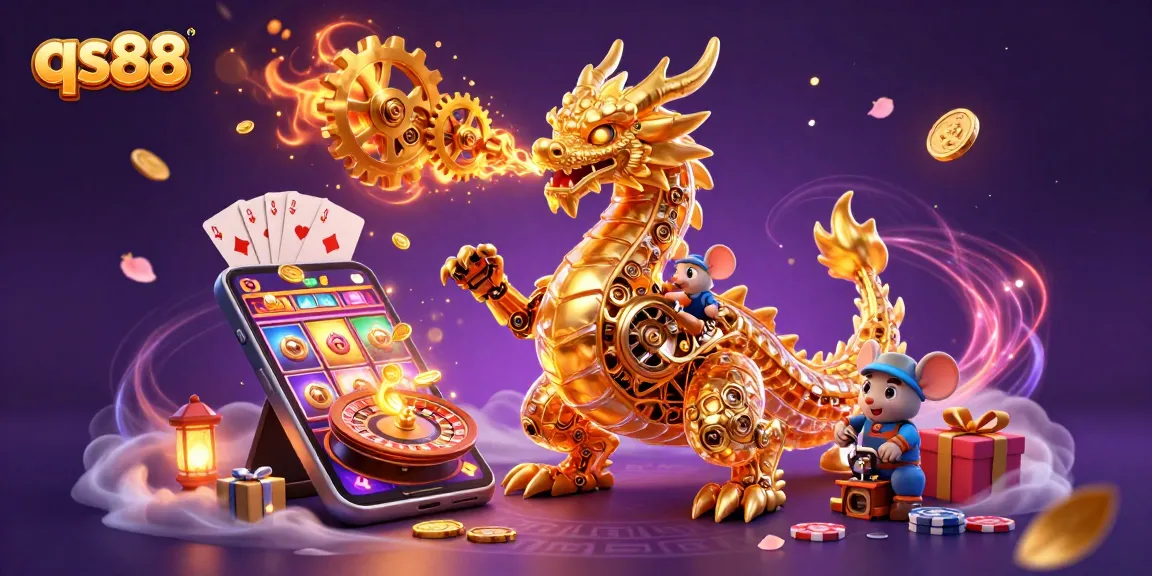Experience thrilling gaming adventures at qs88 with a golden dragon revealing treasures of slot games and more.