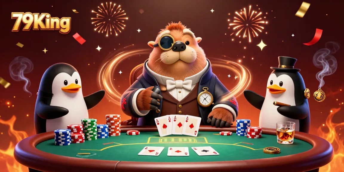 Enjoy the thrilling action of 79King's gambling scene at an underwater poker table with colorful elements.