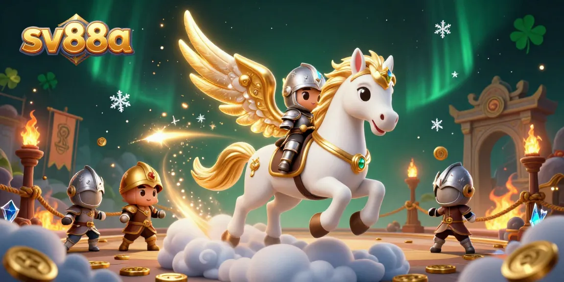 Experience thrilling gaming moments with sv88a's vibrant 3D casino illustration featuring a dynamic horse and knight.