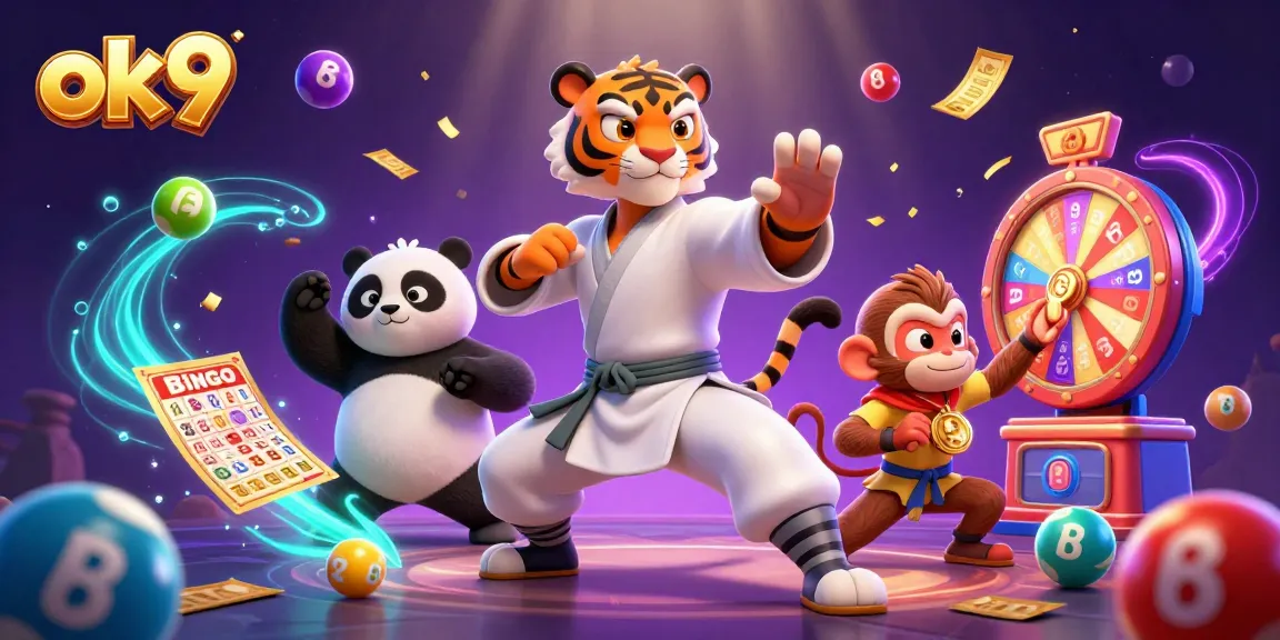 Engage in thrilling gameplay with ok9's vibrant 3D casino illustration featuring avatars and action-packed gambling elements.