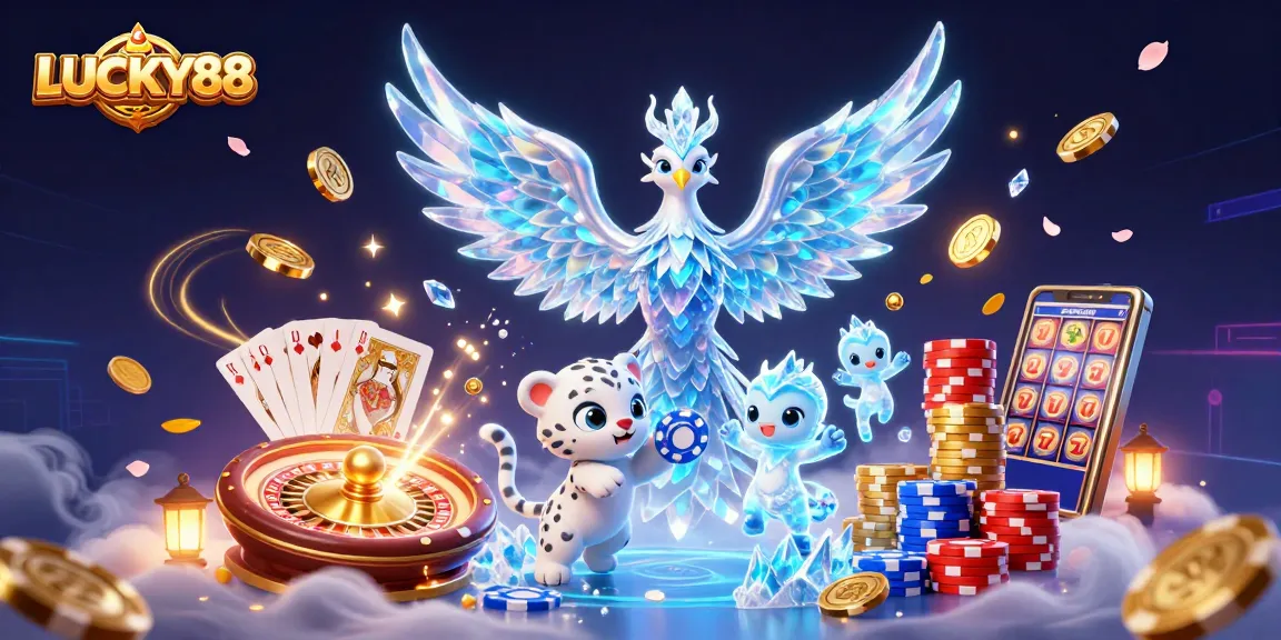 Experience the thrill at LUCKY88 with vibrant casino elements and magical characters!