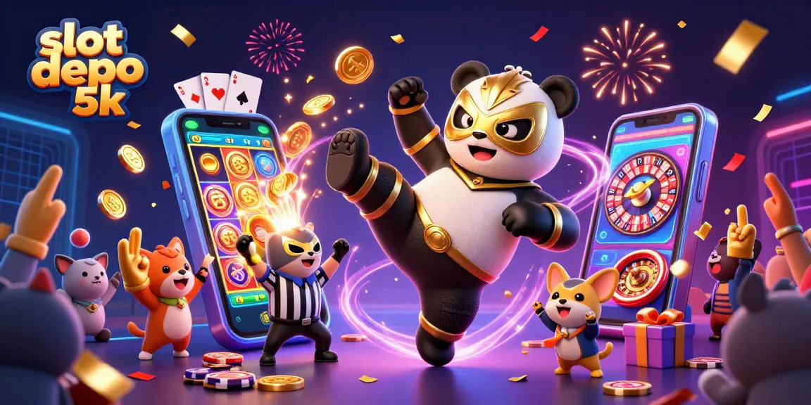 Witness the exciting action of slot depo 5k with a panda wrestler and lively game elements!