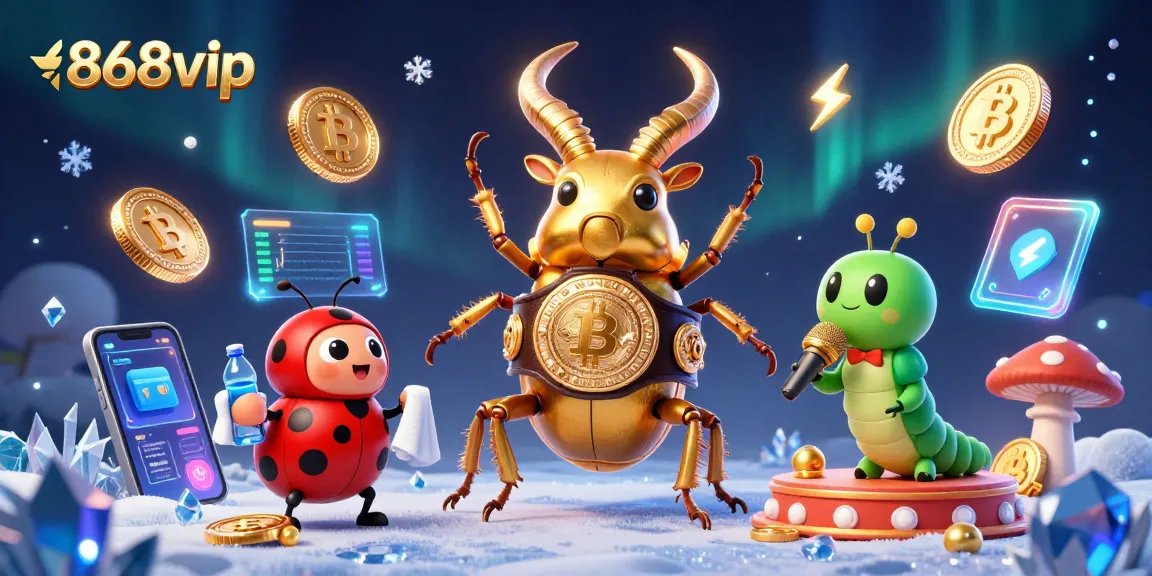 Engage in thrilling gaming adventures with 868vip at a vibrant casino illustration featuring lively characters and crypto elements.