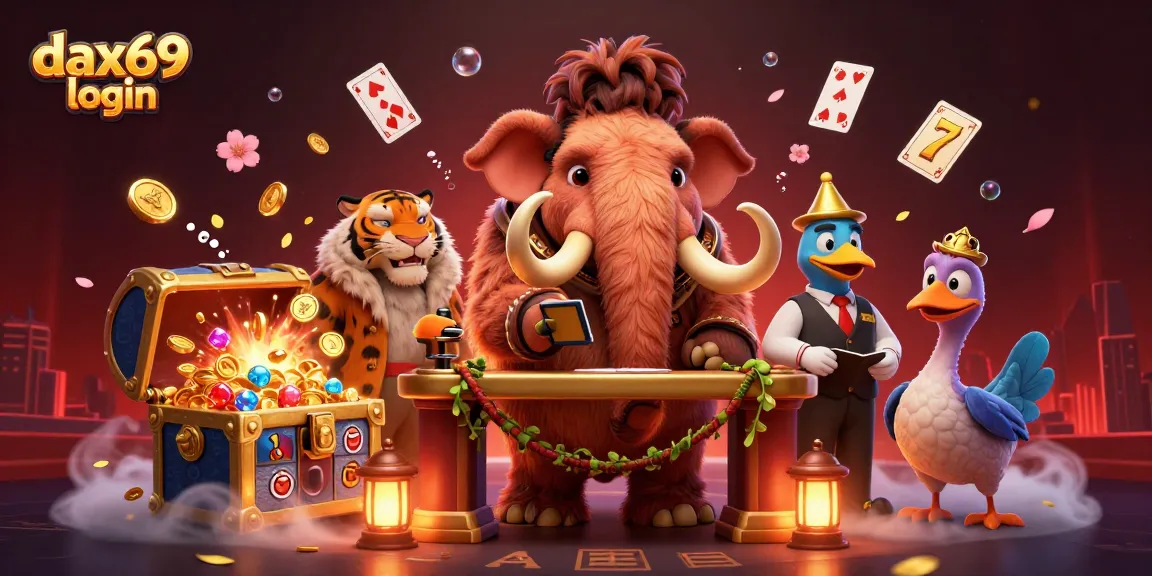 Interaksi seru di dunia kasino DAX69 login dengan bouncer, VIP, dan doorman, menampilkan slot dan koin emas.