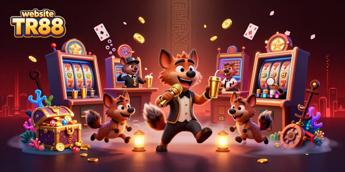 Engage with exciting games at website TR88, portrayed by lively hyenas in this vibrant casino scene.